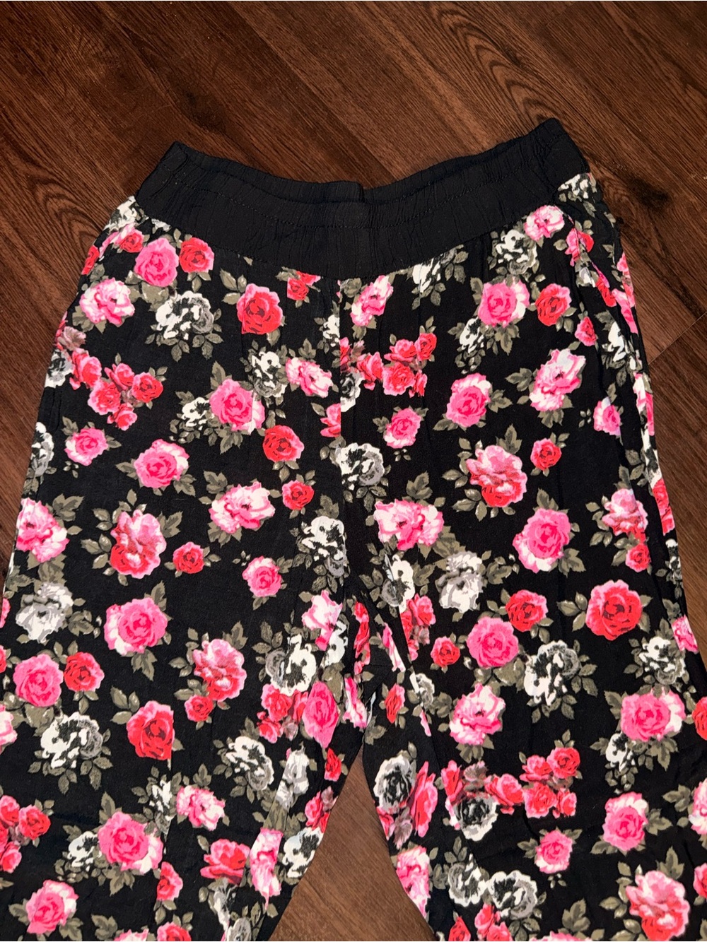 Y2K Black Pink Floral Wide Leg Lounge Pants One Size - Picture 2 of 9